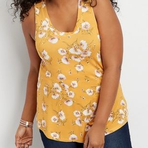 Maurice's Floral Scoop Neck Soft Tank Top Mustard Yellow 3X